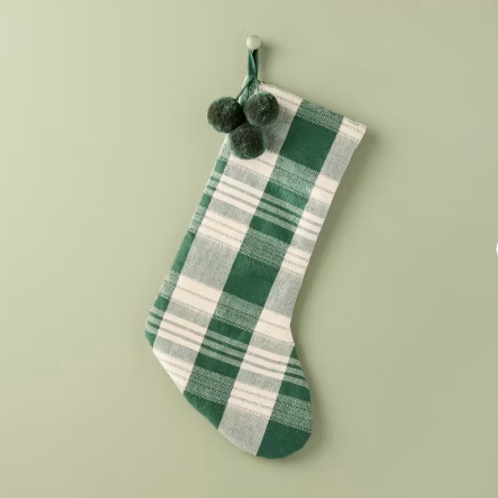 20" Plaid Woven Stocking Cream and Green - Hearth & Hand™ with Magnolia